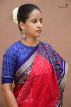 Ratnaprabha GI certified Sambalpuri handloom saree in red mercerized cotton — full length flat view, Pasapali