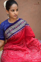 Ratnaprabha pallu close-up showing traditional phula motif in red Sambalpuri Bandha mercerized cotton by Pasapali