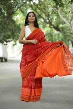Load image into Gallery viewer, [Mercerized Cotton] Sambalpuri Saree in Red and Orange with Gaja Bandha Motifs – Pasapali
