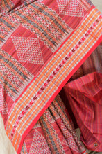 Load image into Gallery viewer, Body jhoti weave of Rekha Sambalpuri cotton saree — resist-dyed threads forming motifs across purple ground | Pasapali
