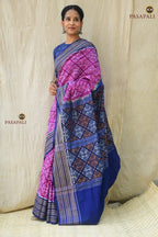 Rekha Sambalpuri Bandha saree Rudraksha border close-up — double ikat Bandhakala weave in purple mercerized cotton | Pasapali