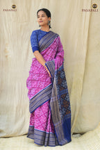 Rekha blue pallu jhoti motif close-up — GI certified Sambalpuri handloom saree, Bhulia weavers Odisha | Pasapali