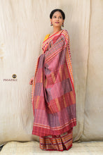 Load image into Gallery viewer, Blue pallu with traditional jhoti motifs on Rekha Sambalpuri Bandha mercerized cotton saree | Pasapali handloom
