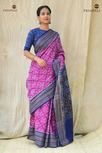 Rekha Sambalpuri cotton saree body weave detail — jhoti motifs in purple, double ikat Bandha technique | Pasapali