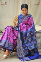 Rekha authentic Sambalpuri cotton saree handloom drape — purple body, Rudraksha border, Bhulia weavers Odisha | Pasapali
