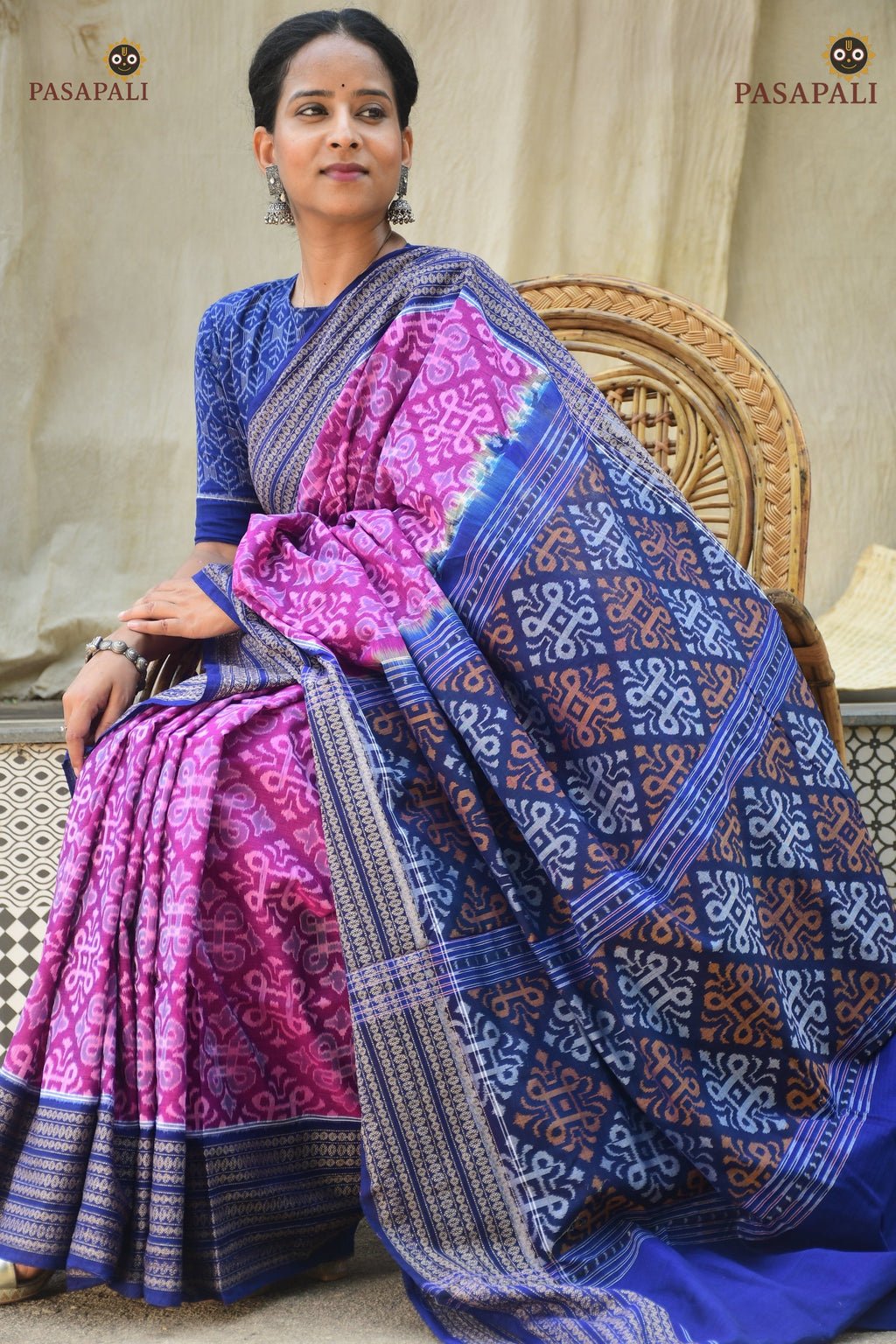Rekha Sambalpuri Bandha double ikat motif detail — jhoti and Rudraksha pattern alignment | Pasapali Odisha