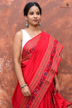 Sachipar Daanti Rudraksha border — horse motif close-up, double ikat Sambalpuri handloom, Bhulia weavers