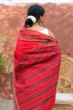 Sachipar Daanti pallu ikat — chevron patterns in red, Bandhakala process, GI certified Sambalpuri saree Pasapali