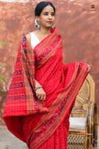 Sachipar Daanti body weave — Danti check motifs woven with jala technique, Sambalpuri Bandha cotton saree