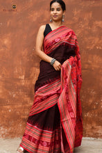 Load image into Gallery viewer, GI certified Sachipar Sambalpuri Bandha saree in black — complete drape view by Pasapali
