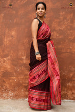 Load image into Gallery viewer, Red pallu ikat motifs — flower, fish, duck, deer, elephant — on Sachipar Sambalpuri cotton saree, Pasapali
