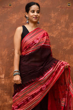 Load image into Gallery viewer, Mercerized cotton texture close-up of Sachipar Black Sambalpuri Handloom saree by Pasapali
