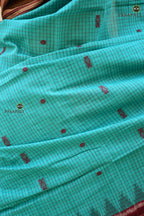 Maroon ikat border close-up on Sachipar Sambalpuri Bandha mercerized cotton saree by Pasapali — Bandhakala double ikat detail