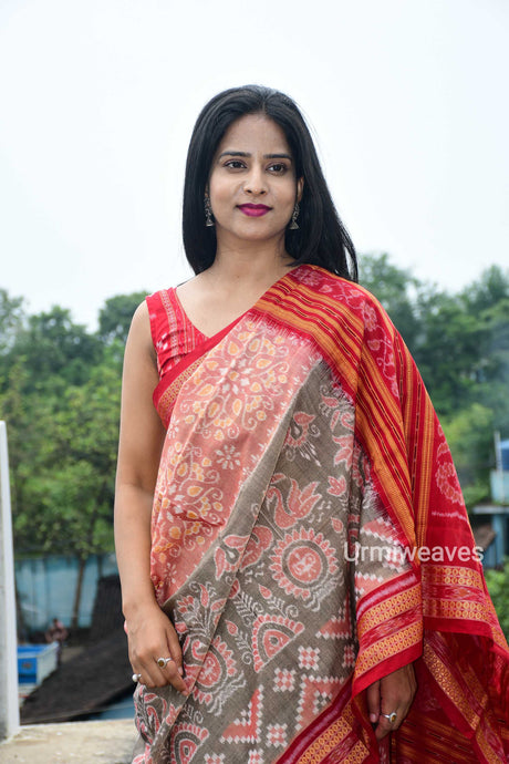 Mrunalini - Grey Sambalpuri cotton saree - Pasapali