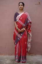 Sandhya Rust Kotpad Handloom Cotton saree by Pasapali — full hero view, natural dye, tribal motifs
