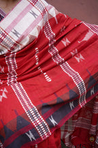 Sandhya Rust Kotpad Handloom Cotton saree folded — earthy tones, Mirgan weavers Odisha, Pasapali