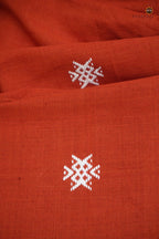 Shalmali orange Kotpad handloom cotton saree by Pasapali — full hero view, natural dye, tribal motifs