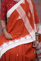 Border detail of Shalmali — kumbha temple motif, extra-weft interlocking, Kotpad handloom Odisha