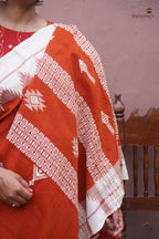 Body weave texture of Shalmali — handspun cotton, vegetable dyed, tribal motifs, Kotpad Pasapali