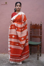 Pallu detail of Shalmali — macha fish and pharsa axe extra-weft motifs, Kotpad natural dye, Pasapali