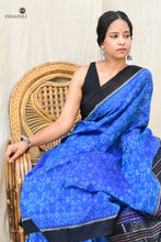 Load image into Gallery viewer, Flat lay of Shankhamayi Blue Sambalpuri Bandha cotton saree by Pasapali showing full 5.40 metre length
