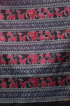 Sharada front drape close-up — GI certified Sambalpuri Bandha mercerized cotton saree in pink, Pasapali