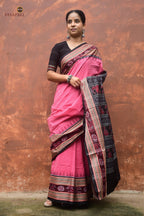 Pallu detail of Sharada — traditional flower motifs, bird and phula lata in Sambalpuri double ikat Bandha weave