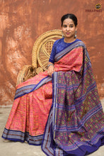 Load image into Gallery viewer, Sharmila Sambalpuri cotton saree body weave detail — double ikat geometric floral motifs in pink, Pasapali
