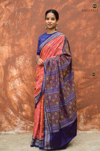 Load image into Gallery viewer, Geometric flower motif detail on Sharmila Sambalpuri Bandha saree body — double ikat precision, Pasapali

