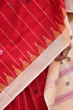 Load image into Gallery viewer, Sharvari Red Sambalpuri Handloom mercerized cotton saree by Pasapali — Phoda Kumbha full view
