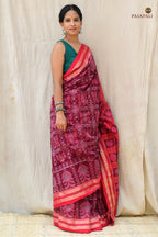 Shubhashree Sambalpuri cotton saree — pallu detail with fish, jhoti, shankha and flower motifs in Bandha ikat, Pasapali