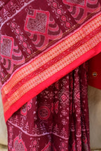 Shubhashree Sambalpuri Bandha saree — motif detail of shankha and fish forms aligned across warp and weft, Pasapali