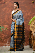 Load image into Gallery viewer, Smritirekha Bandha saree motif detail — Lakshmi pada footprints woven in double ikat, Sambalpuri handloom
