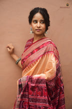 Plain light brown body weave detail of Sunanda — mercerized cotton Sambalpuri Bandha handloom saree by Pasapali