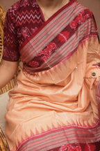 Mercerized cotton texture detail of Sunanda Sambalpuri handloom saree — warp 120 weft 120 Bandha double ikat weave