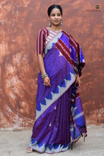Load image into Gallery viewer, Tamasa Purple Kotpad saree front drape — deep maroon border with phoda kumbha interlocking weave, Pasapali
