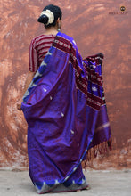 Load image into Gallery viewer, Tamasa Purple Kotpad saree body detail — stripe pattern with fish buta in vegetable dyed Tussar Cotton Silk

