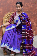 Load image into Gallery viewer, Tamasa Kotpad Handloom saree drape view — natural dyed tribal saree Odisha in Tussar Cotton Silk, Pasapali
