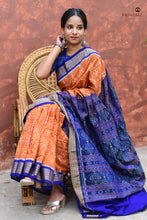 Load image into Gallery viewer, Tambuli GI certified Sambalpuri cotton saree in handloom drape view — Rudraksha border and ikat flower pallu, Pasapali
