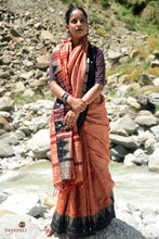 Load image into Gallery viewer, Aal bark natural dye texture on Vanadhara Kotpad saree Tussar Cotton Silk, earthy brown, Pasapali
