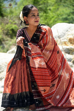 Load image into Gallery viewer, Vanadhara Kotpad natural dye saree folded view, light brown and black, GI certified, Pasapali
