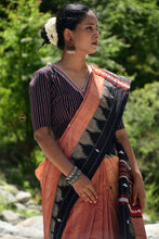 Load image into Gallery viewer, Vanadhara Kotpad handloom saree draped view showing Tussar Cotton Silk weight and natural dye tone
