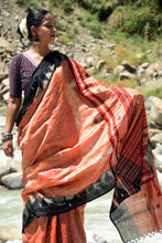 Load image into Gallery viewer, Fish and tortoise tribal motif detail on Vanadhara Kotpad saree pallu, Mirgan weavers Odisha
