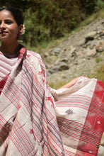 Load image into Gallery viewer, Vanajyoti handloom drape view — GI certified Kotpad textile in beige Tussar Cotton Silk, Pasapali
