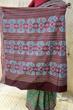 Front drape of Vanalata GI certified Sambalpuri cotton saree — green maroon Plula motif, Pasapali