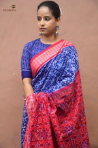 Yashodhara Blue Sambalpuri Bandha saree folded to show double ikat weave structure — Pasapali handloom