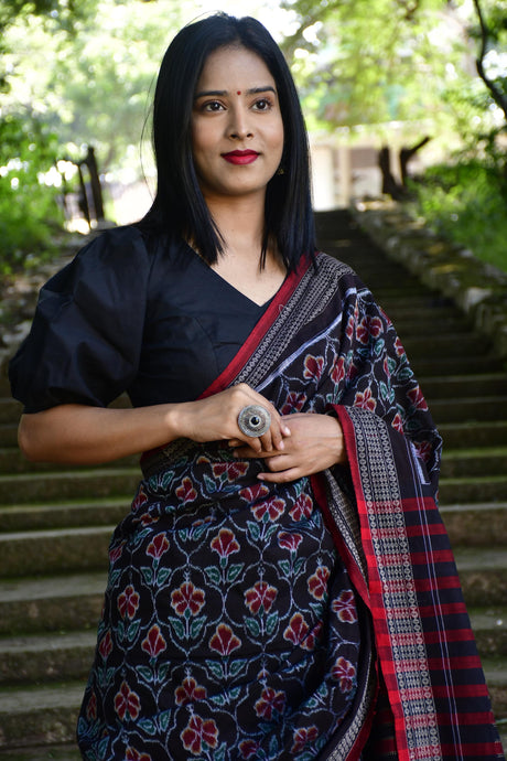 Elegant Laal Mandaar Sambalpuri Cotton Saree showcasing traditional Indian craftsmanship and vibrant colors
